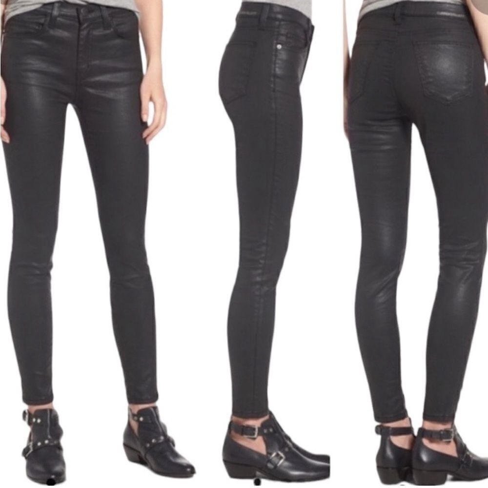 SAM EDELMAN Black Stiletto vegan leather jeans High Rise Skinny Ankle 00 24 xxs